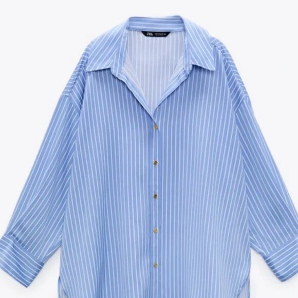 ZARA OVERSIZED BUTTON DOWN BLUE STRIPED - Picture 2 of 6